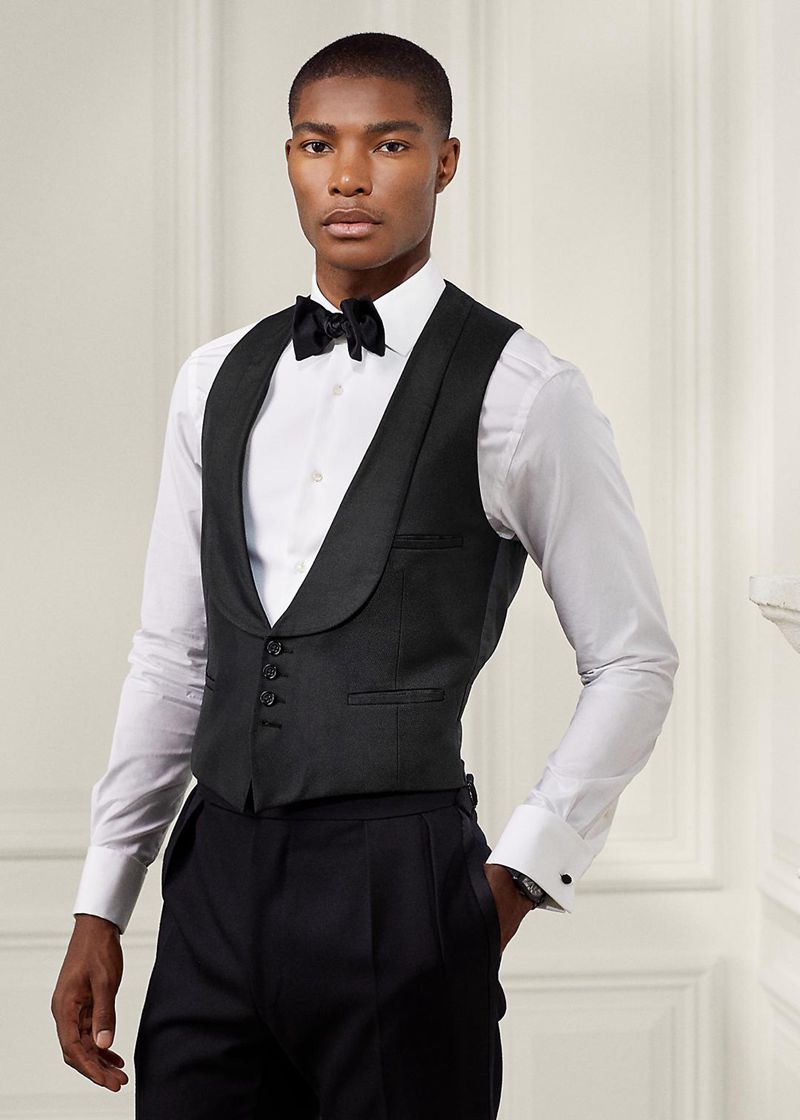 パープル レーベル ブレザー メンズ 黒 Handmade Silk Jacquard Waistコート QMKDA8540
